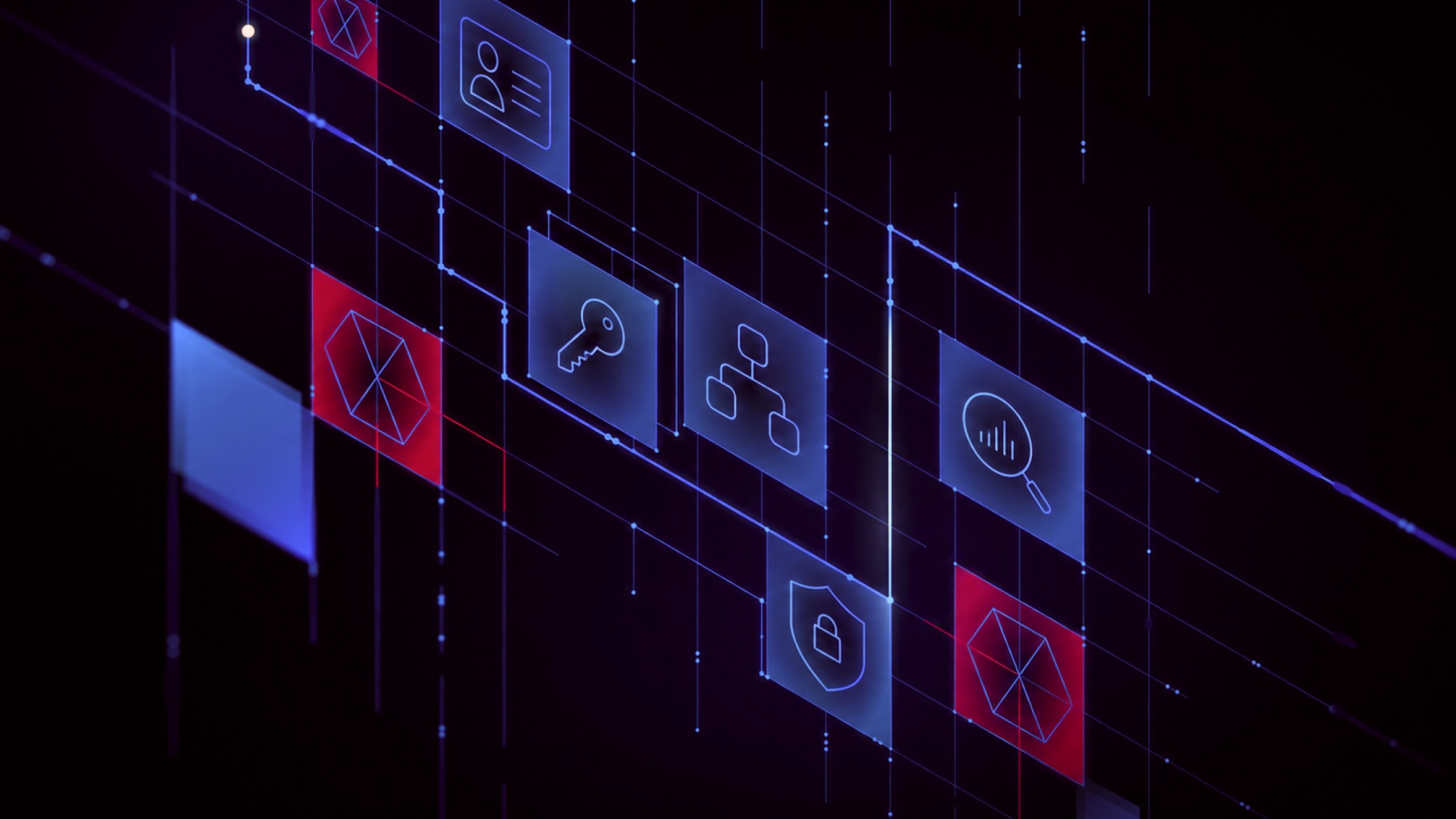 Agent IAM hero visual showing connected identity, access, observability, and security signals